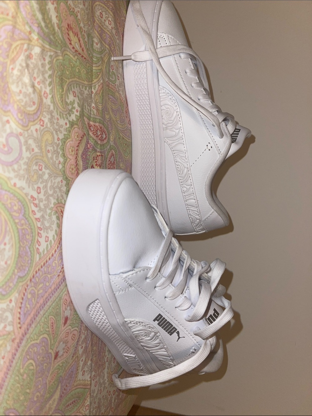 Puma Women's White Low-Top Sneakers with Subtle Embossed Detail